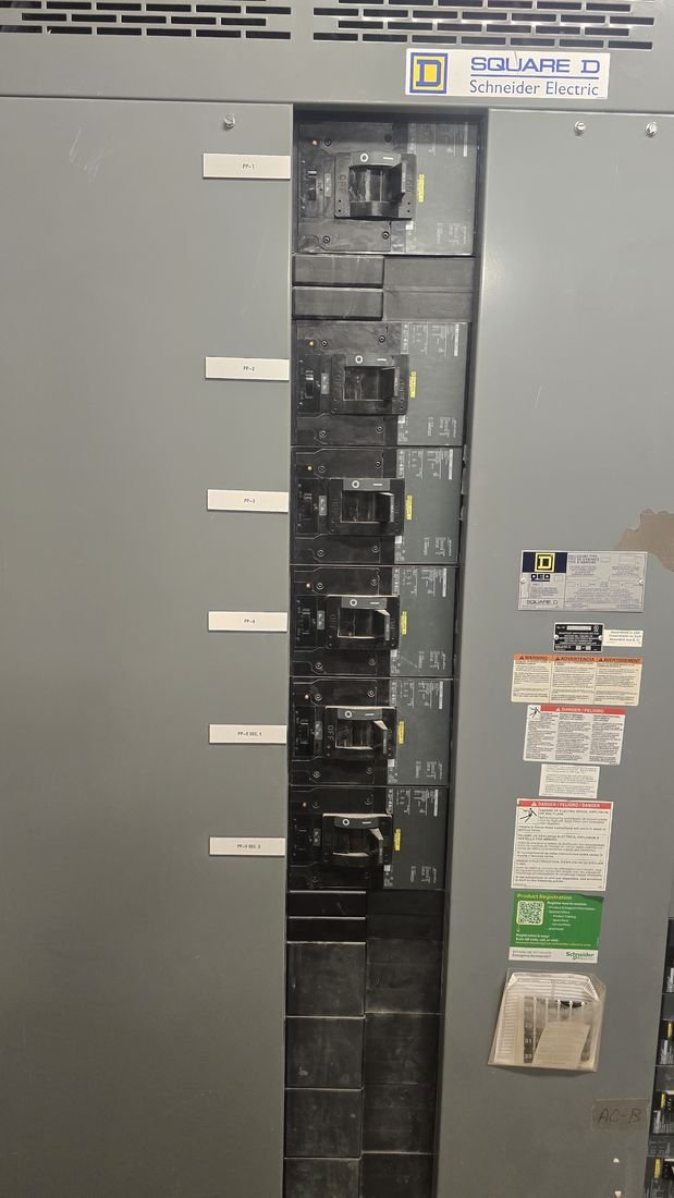 Modern residential load center with labeled circuit breakers